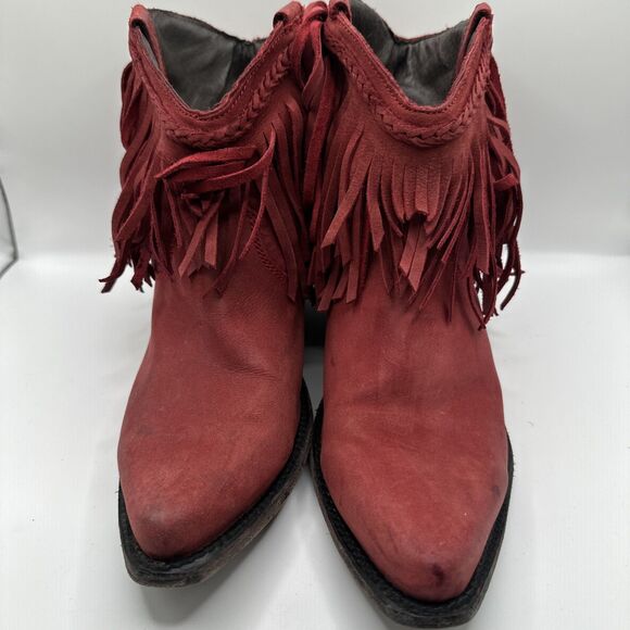 Liberty Red Leather Fringe Booties  Sz 10 - Picture 3 of 9